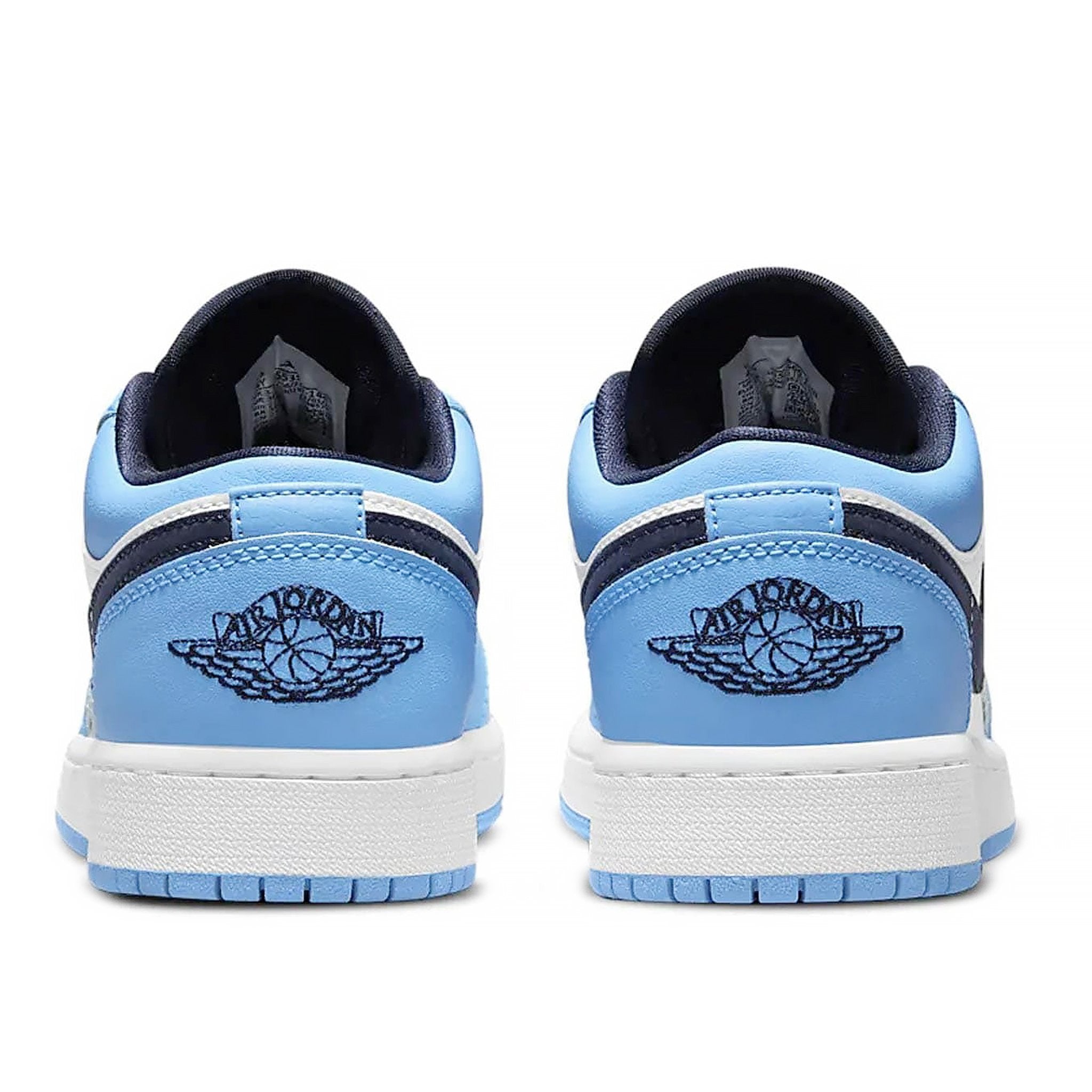 Heel view of Air Jordan 1 Low UNC University Blue (GS)Sole view of Air Jordan 1 Low UNC University Blue (GS) 553560-144